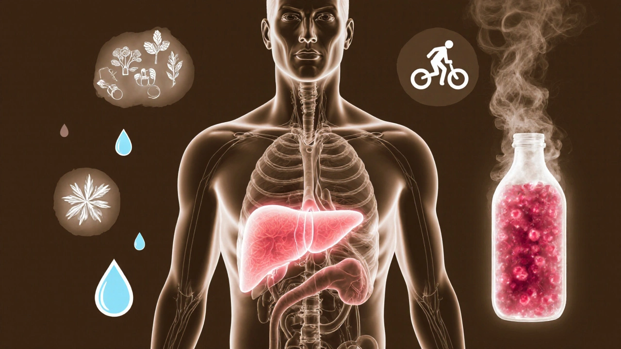 An artistic depiction of internal organs with health symbols, while a sugary juice bottle fades into smoke.